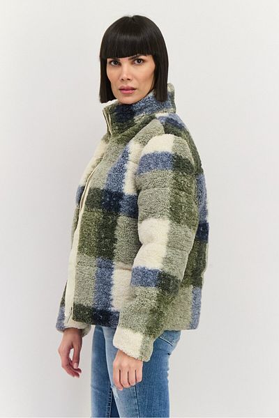Bearpaw Women Plaid Sherpa Jacket, Olive Combo