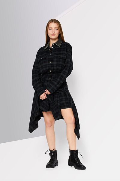 Diesel Women Plaid Mini Casual Dress, Black Combo