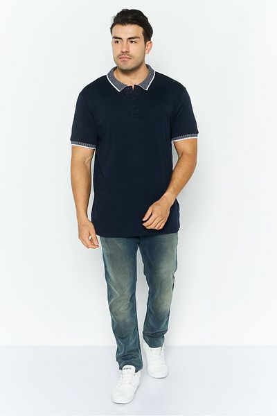 Threadbare Men Regular Fit Textured Short Sleeves Polo, Navy