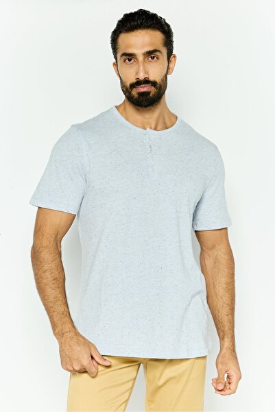 Project Essentials Men Crew Neck Short Sleeve Textured T Shirt, Light Blue