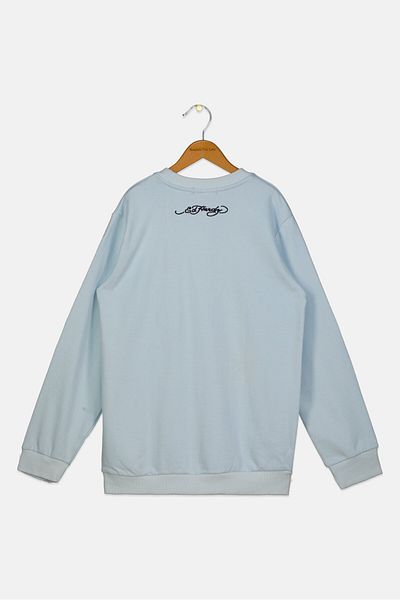 Ed Hardy Kids Boy Crew Neck Embroidered Long Sleeves Sweatshirt, Light Blue
