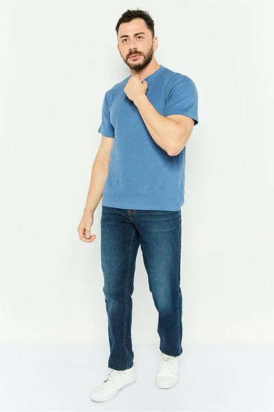 Threadbare Men Crew Neck Short Sleeve Textured T Shirt, Blue