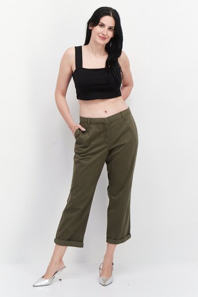 Esprit Women Regular Fit Solid Pants, Olive