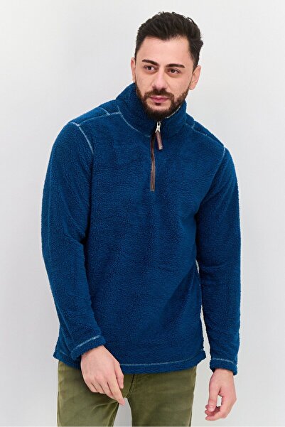 True Grit Men Sherpa Half Zip Sweater, Marine Blue