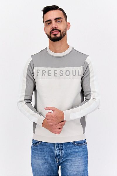 freesoul Men Crew Neck Long Sleeve Brand Logo Sweatshirt, Grey