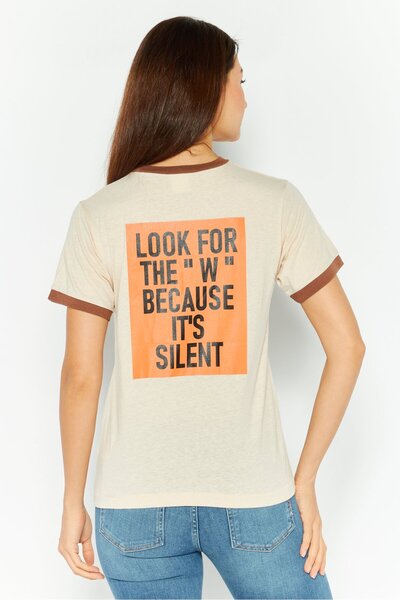 WRANGLER Women Crew Neck Short Sleeve Brand Logo T-Shirt, Beige