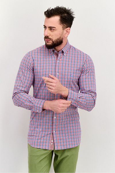 TailorByrd Men Regular Fit Gingham Pattern Long Sleeve Casual Shirt, Red