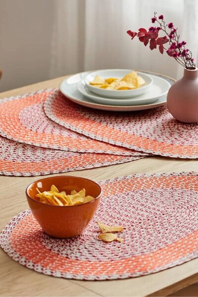 Tchibo 4 قطع من مفارش المائدة المزخرفة مقاس 50 × 35 سم، باللون البرتقالي والأ...