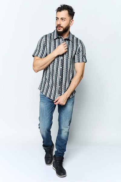 Original Paperbacks Men Regular Fit Short Sleeve Stripe Casual Shirt, Black