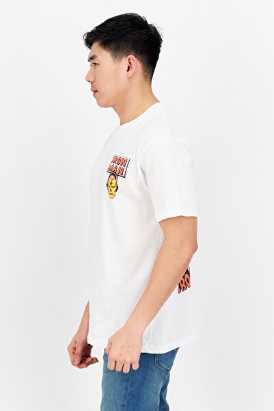 Marvel Men Crew Neck Short Sleeve Printed T-Shirts, White Combo