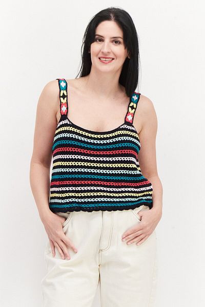 Jessica Gibson Women Scoop Neck Sleeveless Crochet Tank Top, Black Combo