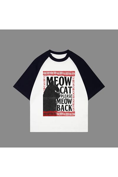 Touz Moda Tricou alb unisex negru Raglan Meow Cat