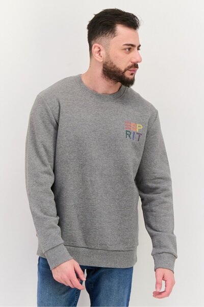 Esprit Men Crew Neck Brand logo long sleeve Sweatshirt, Grey Combo