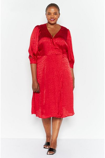 Michael Kors Women Plus Size  Animal Print Midi Dress, Crimson Red