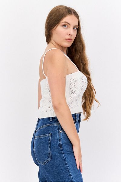 Missguided Women Square Neck Sleeveless Knitted Top, White