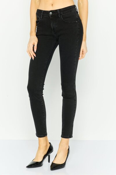 WRANGLER Women Regular Fit Straight Leg Solid Stretchable Jeans, Charcoal Black