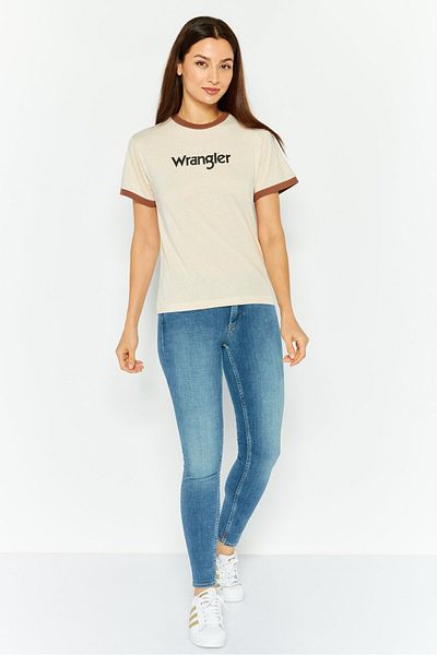 WRANGLER Women Crew Neck Short Sleeve Brand Logo T-Shirt, Beige