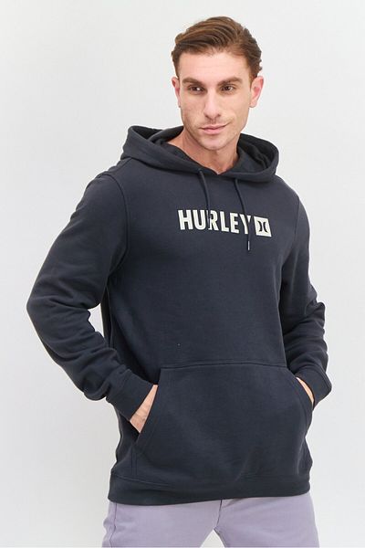 Hurley Men Hooded Long Sleeve Brand Logo Sweatshirt, Dark Grey