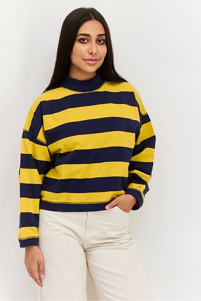 Tommy Jeans Women Turtle Neck Stripe Sweatshirt, Navy