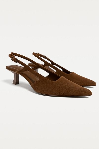 Stradivarius Split leather kitten-heel court shoes