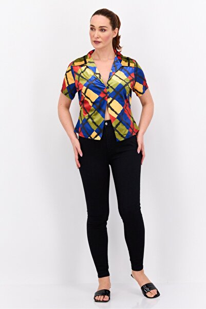 Labelrail x Franceska Perks Women Lapel Collar Allover Print Blouse, Multicolor