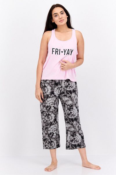 French Affair Women 2 Pieces Graphic Print Pajama Set, Pink