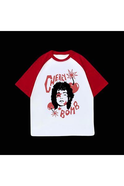 Touz Moda Λευκό Unisex Red Raglan Cherry Bomb T-shirt