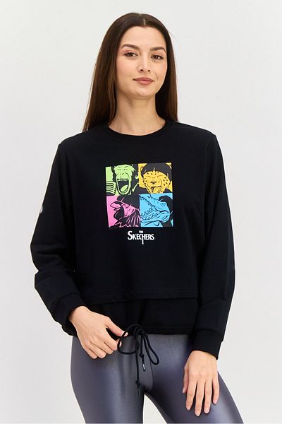 SKECHERS Women Sportswear Fit Training Sweatshirt, Black