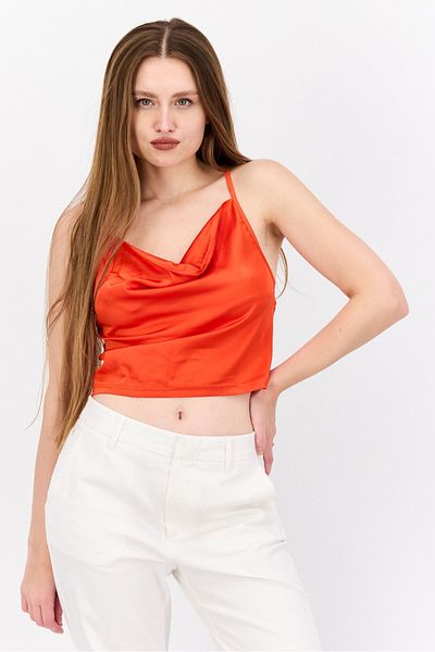 Parisian Tall Women Cowl Neck Sleeveless Plain Tank Top, Orange