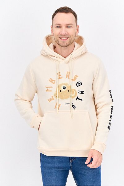 Members Only Men Hooded Embroidered Long Sleeves Sweatshirt, Beige
