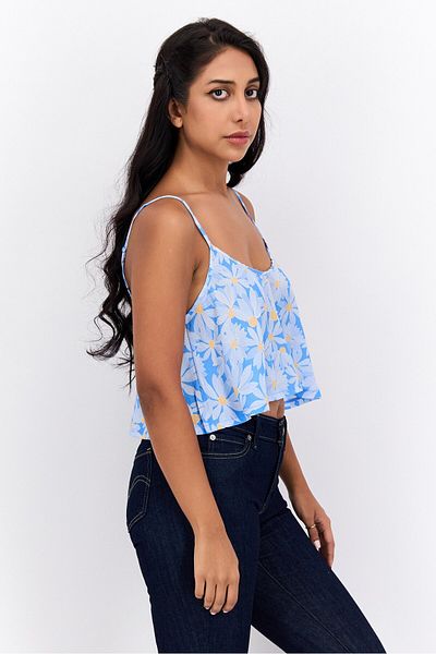 Hurley Women Round Neck Sleeveless Floral Print Tank Top, Blue