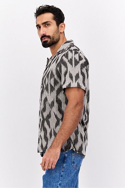 Original Paperbacks Men Regular Fit Short Sleeves Allover Print Casual Shirt, Grey