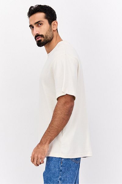 Cactus Man by Ricky Singh Men Crew Neck Short Sleeve Plain T-shirt, Off White