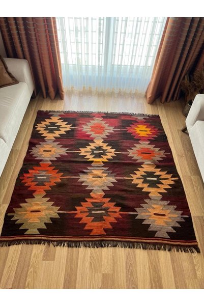 DesignEv 172x172 cm Renkli Türk Halısı, El Dokuma Renkli Nostaljik Halı, Geom...