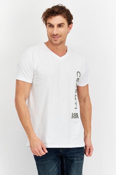 Cerruti 1881 Men V Neck Short Sleeves Embroidered Logo T-shirt, White