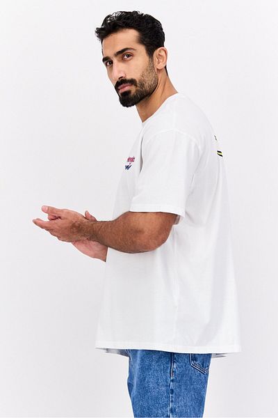 WRANGLER Men Crew Neck Short Sleeves Brand Logo T-shirt, White