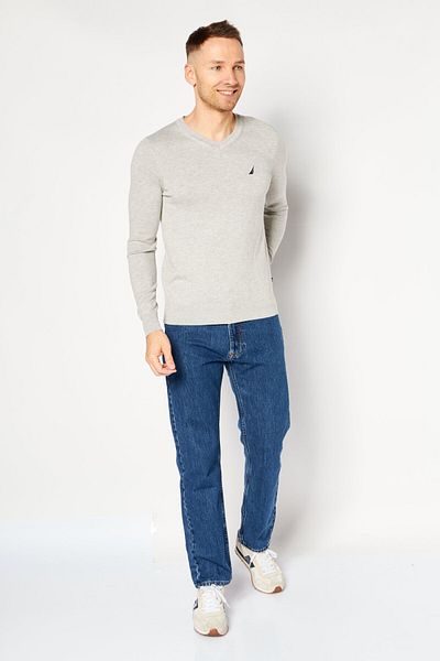 Nautica Men V-neck Lightweight Jersey Sweater, Grey Heather