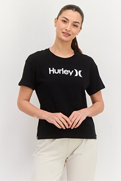 Hurley بلوزة نسائية رياضية بأكمام قصيرة للخارج، باللون الأسود