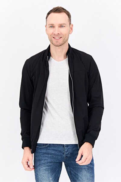 Sorbino جاكيت بومبر رجالي سادة بأكمام طويلة، أسود