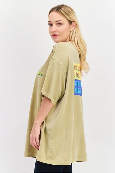 WRANGLER Women Crew Neck Short Sleeves Brand Logo T-Shirt, Tan