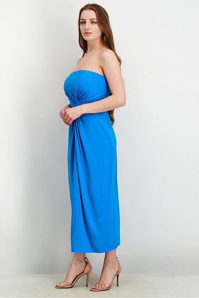 Esprit Women Solid Strapless Midi Dress, Blue