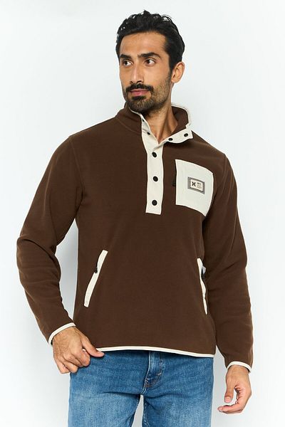 Hurley Men Mock Neck Brand Logo Sweatshirt, Brown