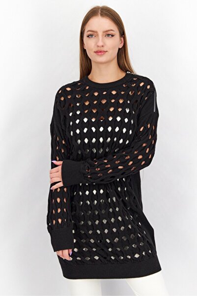 Diesel سترة نسائية بفتحة رقبة دائرية وأكمام طويلة، باللون الأسود