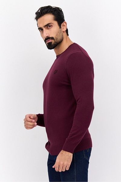 Lyle & Scott Men Crew Neck Long Sleeves Brand Logo Sweater, Maroon