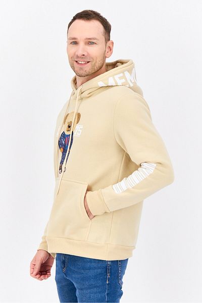 Members Only Men Hooded Embroidered Long Sleeves Sweatshirt, Beige