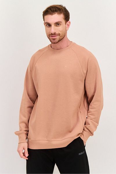 Hurley Men Crew Neck Long Sleeve Embroidered Logo Sweatshirt, Coral