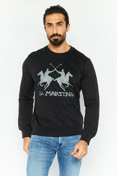 La Martina Men Crew Neck Long Sleeves Brand Logo Sweatshirt, Black