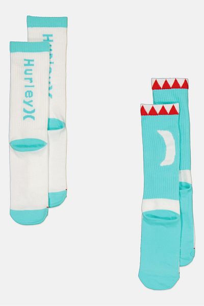 Hurley Kids Boy 2 Pairs Graphic Crew Socks, White