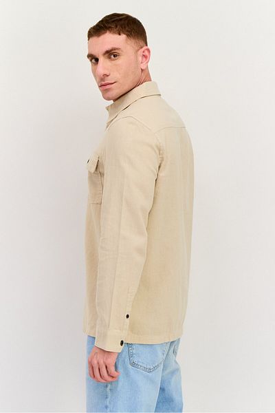 Threadbare Men Regular Fit Solid Long Sleeves Casual Shirt, Beige