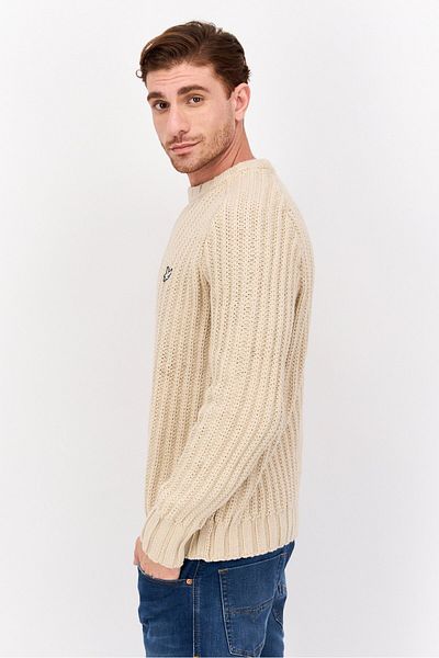 Lyle & Scott Men Crew Neck Crochet Long Sleeves Sweater, Beige